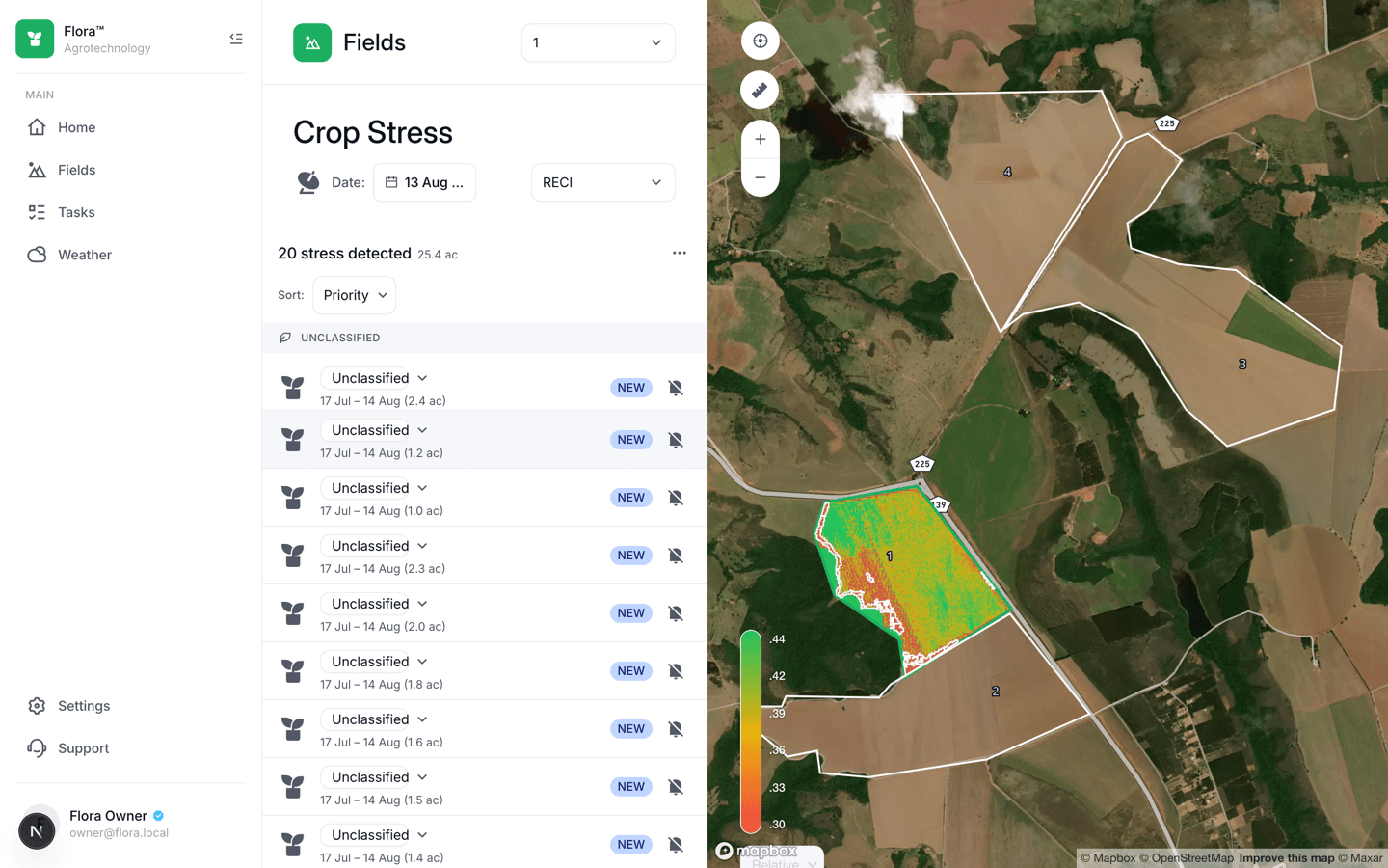 The same field switched to RECI, a red-edge chlorophyll index