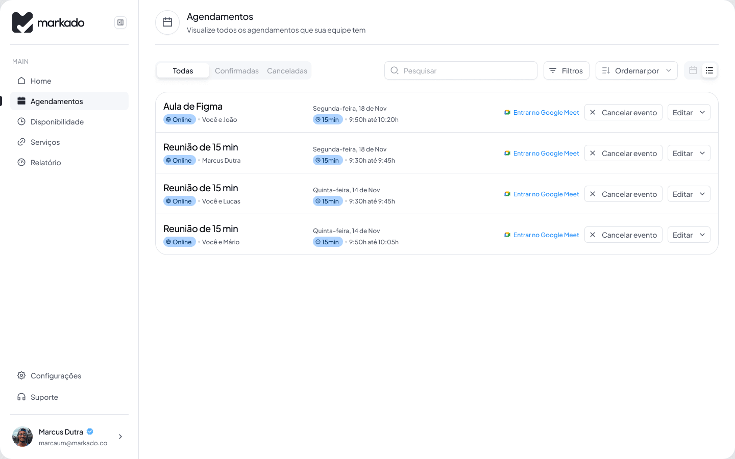 Markado appointments dashboard