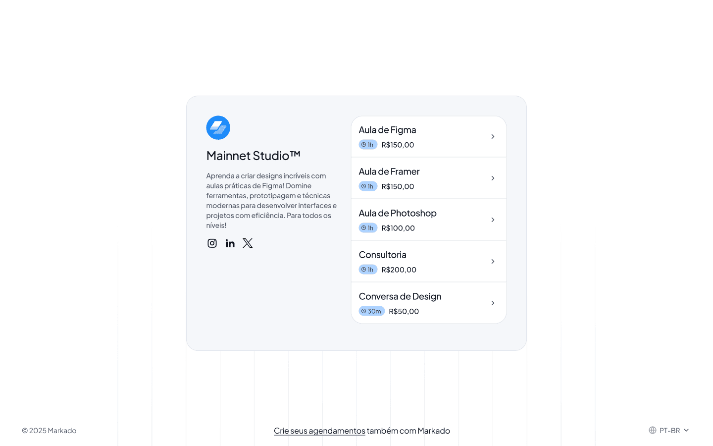 Markado public booking page as seen by a client